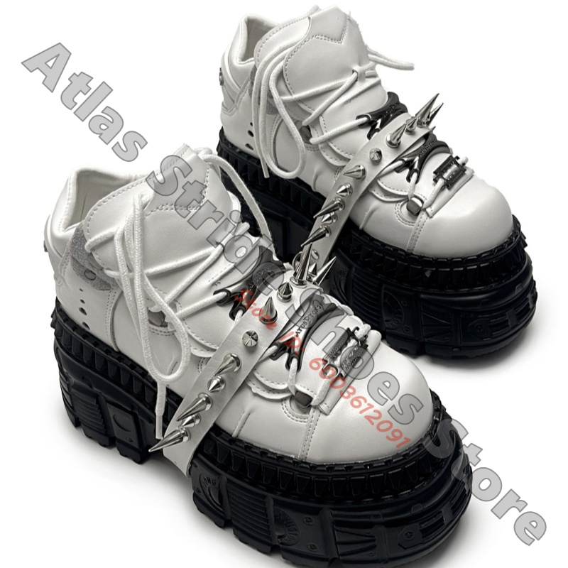 Motorcycle Gear White - 유니섹스 화이트 펑크 플랫폼 스니커즈 라운드