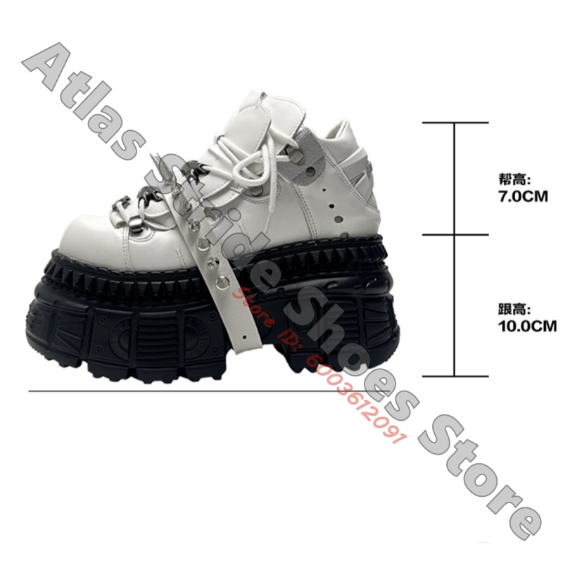 유니섹스 화이트 펑크 플랫폼 스니커즈 라운드 토 메탈  - Motorcycle Gear White 리뷰 및 가격
